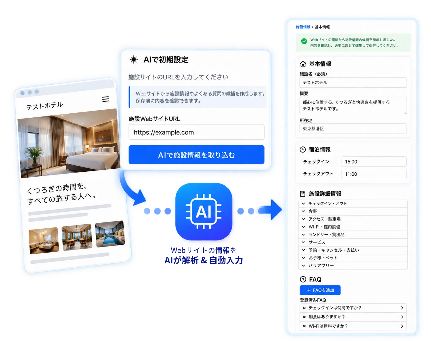 AIでかんたん初期設定ができる画面